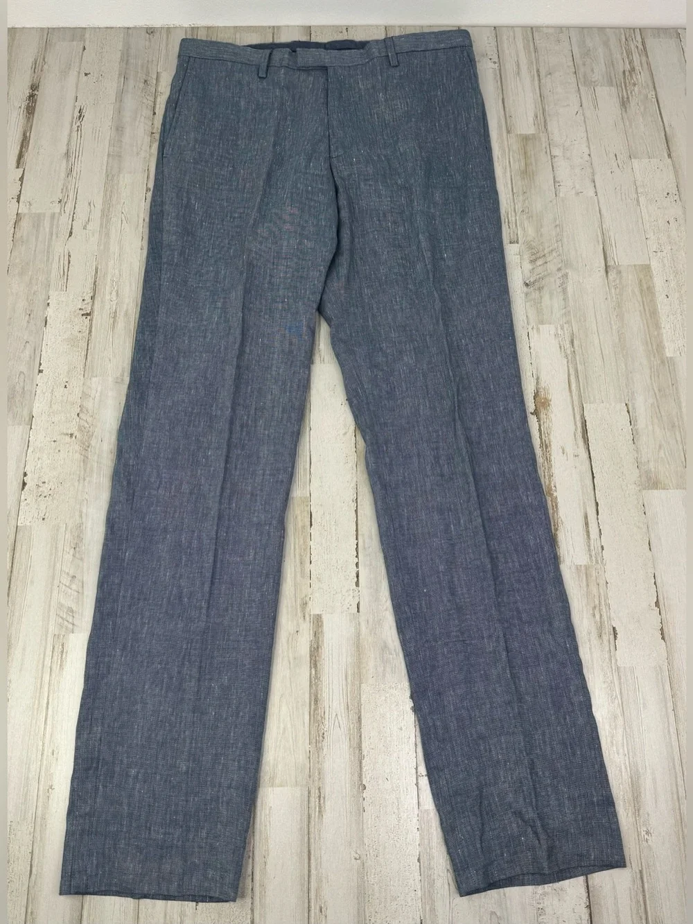 Banana Republic Dress Pants Men's 34x34 Blue Linen Blend Tailored Lightweight